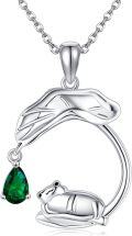 wholesale 925 Sterling Silver Dolphin & Bear Green Stone Heart Pendant Necklace for Women Girls Gifts-0-0