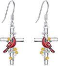 wholesale 925 Sterling Silver Red Cardinal Cross Flower Drop Earrings-0-0