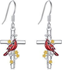 wholesale 925 Sterling Silver Red Cardinal Cross Flower Drop Earrings-Cardinal Cross