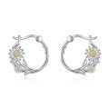 wholesale 925 Sterling Silver Daisies Hoop Earrings-0-0