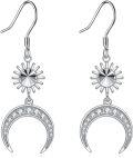 wholesale 925 Sterling Silver & 18K White Gold Plated Celestial Sun and Moon Drop Dangle Earrings for Women Girls Gifts-0-0