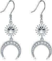 wholesale 925 Sterling Silver & 18K White Gold Plated Celestial Sun and Moon Drop Dangle Earrings for Women Girls Gifts-Moon and Sun