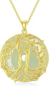 wholesale Gold-Plated 925 Sterling Silver Green Jade Tree of Life Pendant Necklace for Women-3C-2 Sister-Gold-Jade-3C-2 Sister-Gold-Jade
