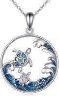 wholesale 925 Sterling Silver Abalone Shell Turtle and Wave Ocean Pendant Necklace for Mom Gifts-0-0