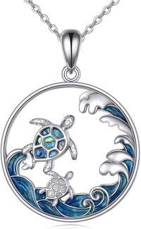 wholesale 925 Sterling Silver Abalone Shell Turtle and Wave Ocean Pendant Necklace for Mom Gifts-Turtle