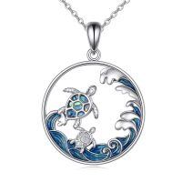 wholesale 925 Sterling Silver Sea Turtle Ocean Wave Pendant Necklace Platinum Plated Abalone Shell-Turtle
