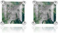 wholesale 925 Sterling Silver Square Green Moss Agate Stud Earrings for Women-Princess Cut
