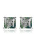 wholesale 925 Sterling Silver Moss Agate Square Cut Prong Set Stud Earrings-0-0