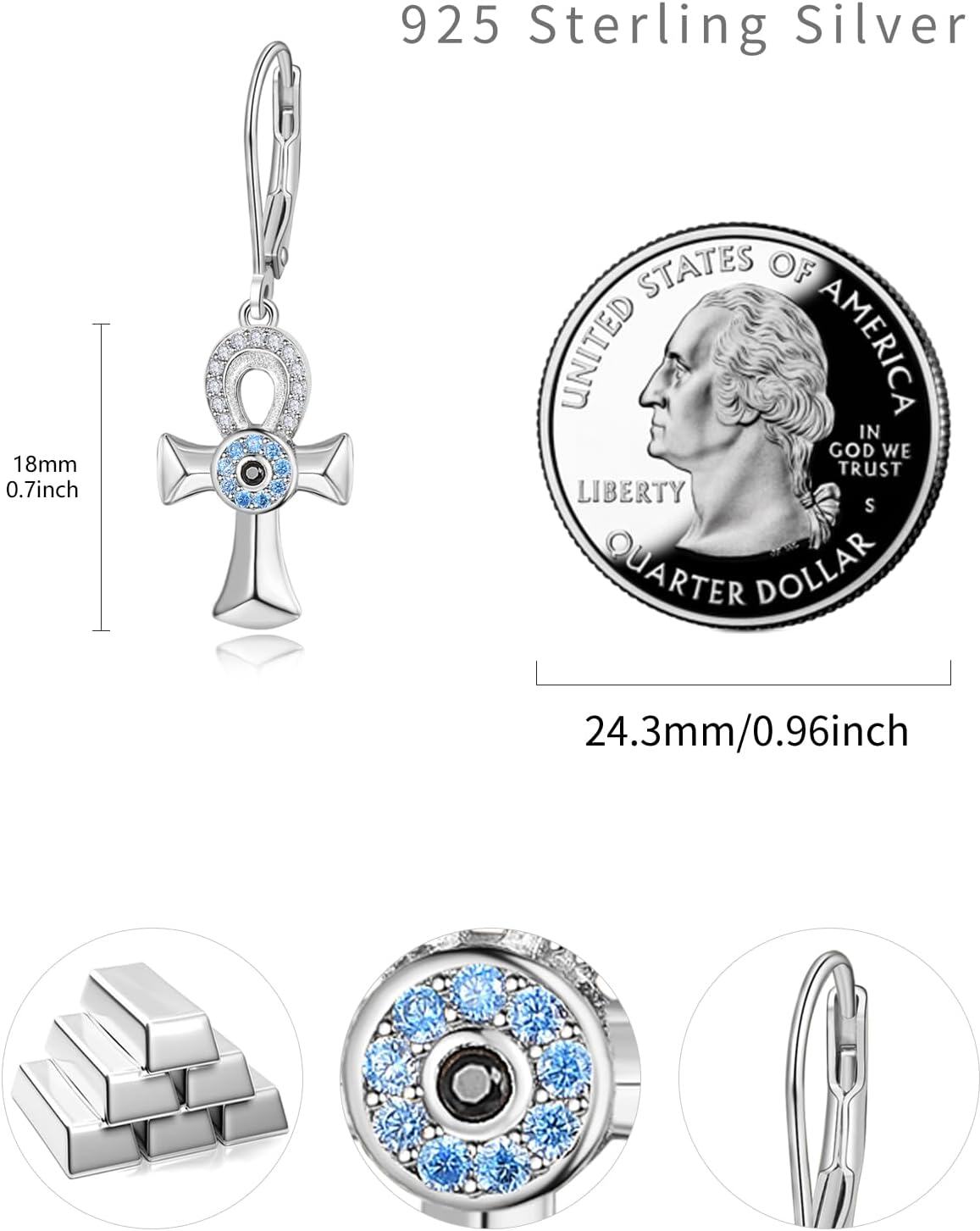 wholesale 925 Sterling Silver Cross Evil Eye Leverback Drop Earrings - Hypoallergenic Egyptian Style Jewellery-0-2