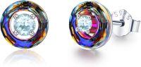 wholesale 925 Sterling Silver Austria Crystal Circle Stud Earrings for Women Girls Sensitive Ears Gifts-03.March Birthstone