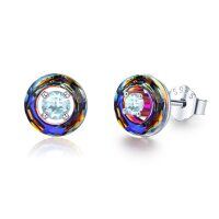 wholesale 925 Sterling Silver Austria Crystal Circle Stud Earrings for Women Girls Sensitive Ears Gifts-03.March Birthstone