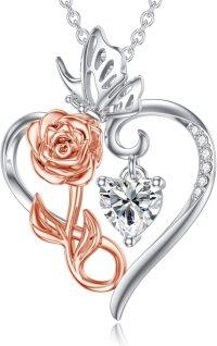 wholesale 925 Sterling Silver Rose Heart Birthstone Necklace for Women Flower Infinity Love Pendant Jewelry for Mom Wife Her Anniversary Christmas Mothers Day Gift-04:April