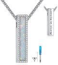 wholesale 925 Sterling Silver Opal Cremation Jewelry - Vertical Bar Memorial Necklace with Engraving and Funnel Set-0-0