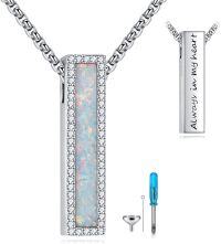 wholesale 925 Sterling Silver Opal Cremation Jewelry - Vertical Bar Memorial Necklace with Engraving and Funnel Set-Opal