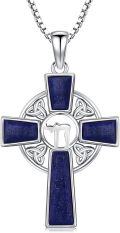 wholesale 925 Sterling Silver & Lapis Lazuli Celtic Cross Trinity Knot Pendant Necklace-0-0