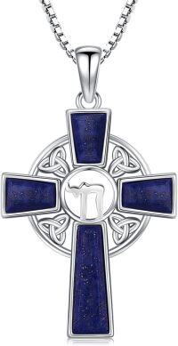 wholesale 925 Sterling Silver & Lapis Lazuli Celtic Cross Trinity Knot Pendant Necklace-Chai