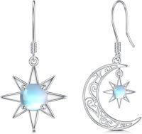 wholesale 925 Sterling Silver Opalite Crescent Moon & Star Drop Earrings-Moon and Star