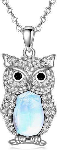 wholesale 925 Sterling Silver with Lapis Lazuli & Turquoise Pendant Necklace for Women - Cute Owl Design s-Moonstone
