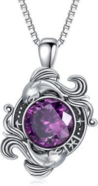 wholesale Metal Stone Zodiac Necklace Constellation Pendant Horoscope Gift for Women-Pisces(February)