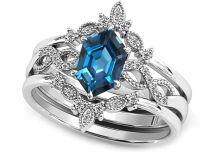 wholesale 925 Sterling Silver Moissanite Hexagon Gemstone Engagement Ring Set with Birthstone Engraving-London Blue Topaz-Sapphire-Peridot