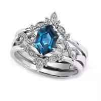 wholesale 925 Sterling Silver Moissanite Hexagon Gemstone Engagement Ring Set with Birthstone Engraving-London Blue Topaz-Sapphire-Peridot