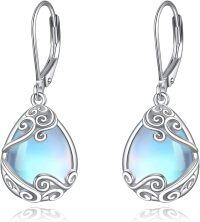 wholesale 925 Sterling Silver Blue Rainbow Moonstone Drop Earrings with Swirl Design for Women-I-Moonstone Tree of Life