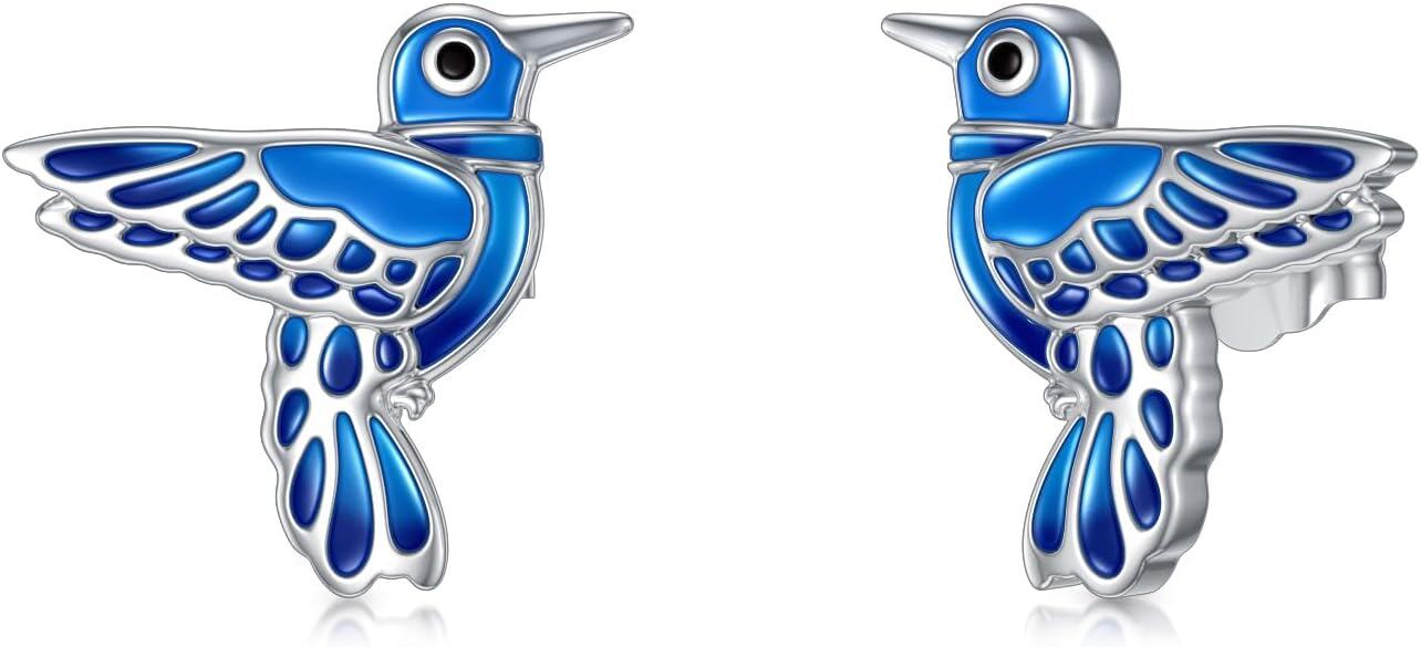 Sterling Silver Red Cardinal Blue Jay Bluebird Stud Earrings Our Love Never Dies -Hummingbird Earrings