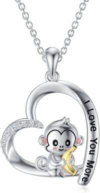 wholesale 925 Sterling Silver Heart-Shaped Monkey Pendant Necklace with Love Message-Monkey