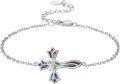 wholesale 925 Sterling Silver Abalone Shell Inlay Rose Tulip Cross Charm Bracelet for Women Christian Catholic Faith  6-8 Adjustable Chain Length-0-0