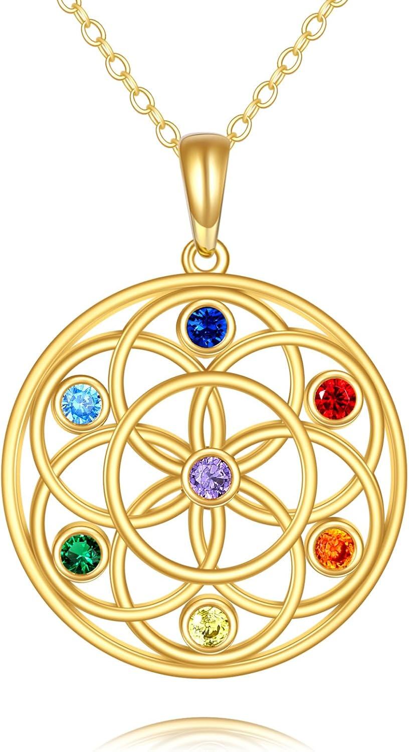 wholesale 14K Gold 7 Chakra Tree of Life Pendant Necklace - Yoga Spiritual Healing s for Women-0-0