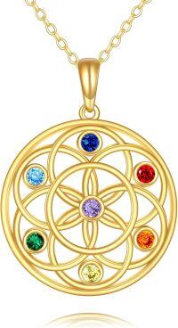 wholesale 14K Gold 7 Chakra Tree of Life Pendant Necklace - Yoga Spiritual Healing s for Women-Chakra Flower of Life