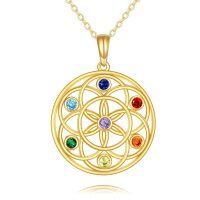 wholesale 14K Gold 7 Chakra Tree of Life Pendant Necklace - Yoga Spiritual Healing s for Women-Chakra Flower of Life