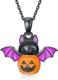 wholesale 925 Sterling Silver Black Purple Orange Halloween Bat Pumpkin Pendant Necklace for Women Gifts-0-0