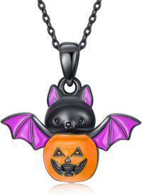 wholesale 925 Sterling Silver Black Purple Orange Halloween Bat Pumpkin Pendant Necklace for Women Gifts-Bat Pumpkin