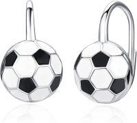 wholesale 925 Sterling Silver Soccer Ball Sporty Leverback Earring for Women-Soccer