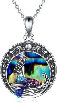 wholesale 925 Sterling Silver Rainbow Abalone Shell Mermaid Pendant Necklace for Women Girls-Mermaid necklace