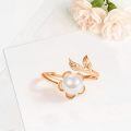 wholesale 925 Sterling Silver & Rose Gold Plated Pearl Flower Promise Ring - Adjustable Size 7-9, Hypoallergenic, Gift Box-0-1
