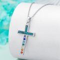 wholesale 925 Sterling Silver Turquoise Rainbow Stone Cross Chakra Pendant Necklace for Women-0-2