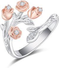 wholesale Sterling Silver Rose Flower Ring Adjustable Rose Jewelry for Women-Pink Rose Flower