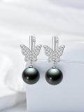 wholesale 925 Sterling Silver Black Freshwater Pearl Butterfly Drop Earrings for Women-0-1