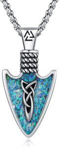 wholesale 925 Sterling Silver Blue Opal Celtic Knot Viking Arrowhead Necklace for Men-0-0