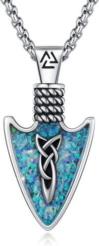 wholesale 925 Sterling Silver Blue Opal Celtic Knot Viking Arrowhead Necklace for Men-Arrow Necklace（Opal Gravel）