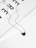 wholesale 925 Sterling Silver Black Onyx Heart Pendant Necklace with 18+2 Chain - Birthday Gift for Her-0-1