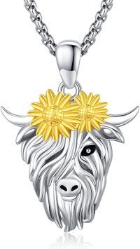 wholesale 925 Sterling Silver Sunflower Bull Pendant Necklaces for Men & Women-Highland Cow Necklace