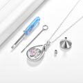 wholesale 925 Sterling Silver Tear Drop Paw Print Pink Crystal Pet Cremation Jewelry Pendant Necklace with Funnel Kit-0-2