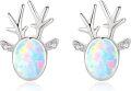 wholesale 925 Sterling Silver Opal Christmas Reindeer Stud Earrings Holiday Gift for Women-0-0