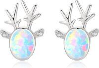 wholesale 925 Sterling Silver Opal Christmas Reindeer Stud Earrings Holiday Gift for Women-Platinum