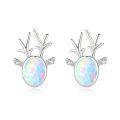 wholesale 925 Sterling Silver Deer Head Earrings Wholesale With Opal Face Studs-0-0