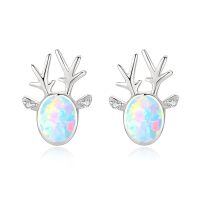 wholesale 925 Sterling Silver Deer Head Earrings Wholesale With Opal Face Studs-Platinum