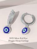 wholesale 925 Sterling Silver Evil Eye CZ Dangle Hoop Earrings for Women Gifts-0-2